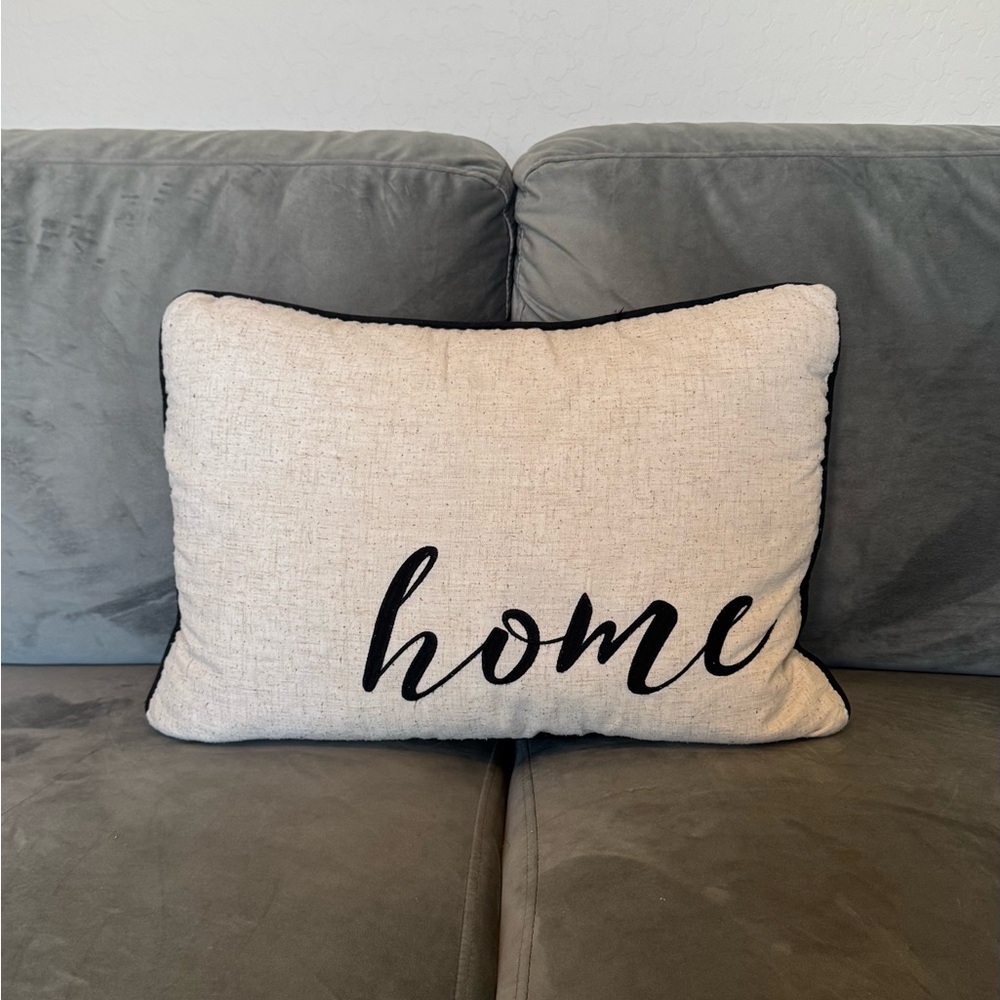 Beige Decorative Pillow with Black 'Home' Text